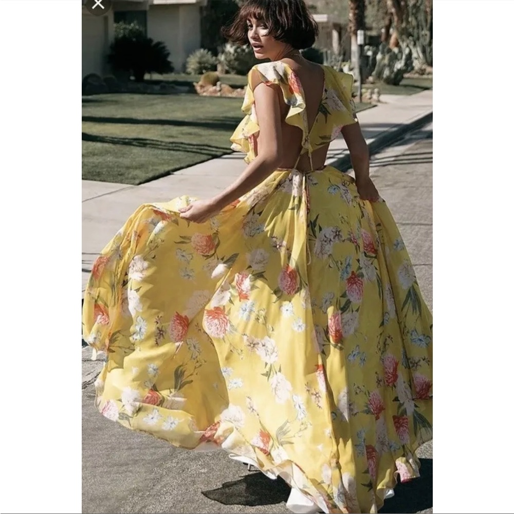 Yumi Kim Full Bloom Maxi Dress Floral Yellow Ruffles Flowy Wedding Guest